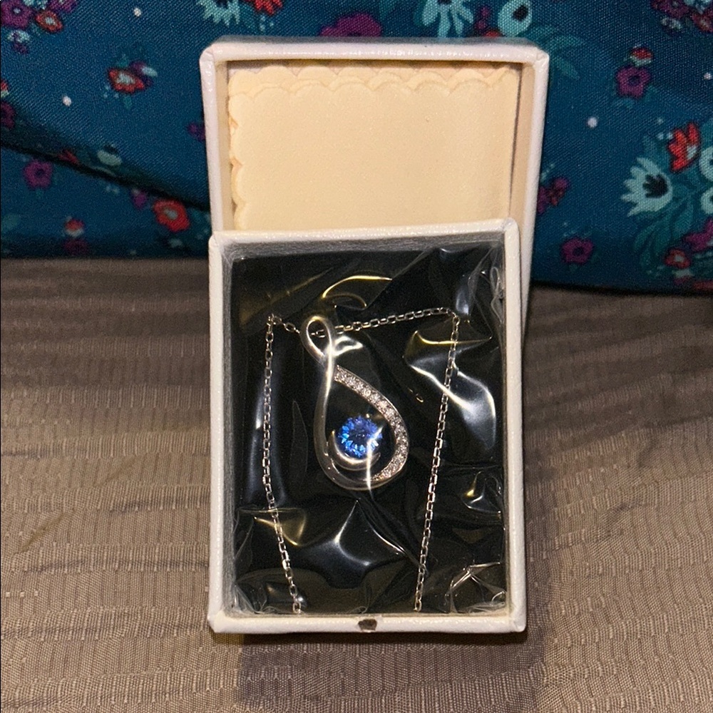 Silver Necklace with Blue Gemstone Pendant